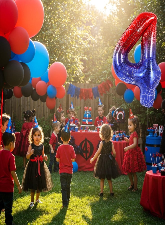 Vuzvuv 40 Inch Spider Theme Number Balloon No.4, Red Blue Foil Number Balloon for Birthday, Theme Party Supplies, Baby Shower,Anniversary Decoration - Image 5
